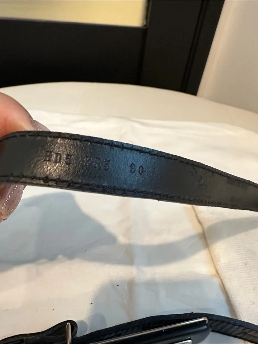 D&G Dolce & Gabbana Black Patent Leather Belt Logo Buckle Size 90